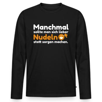 Nudeln statt sorgen lustiger Spruch Sprichwort - Männer Premium Bio Langarmshirt - Schwarz - Vorne - Nico (187cm)