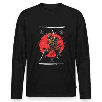 Cooles Japanisches Samurai-Krieger Design - Männer Premium Bio Langarmshirt - Schwarz - Vorne - Nico (187cm)