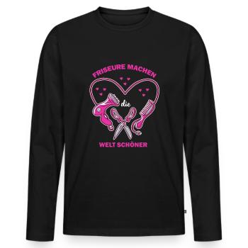 Friseure machen die Welt Schöner - Friseurin - Männer Premium Bio Langarmshirt - Schwarz - Vorne - Nico (187cm)