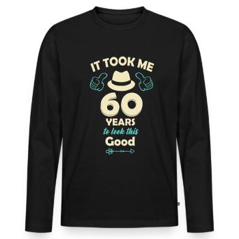 60e anniversaire - T-shirt manches longues Premium bio Homme - noir - Devant - Nico (187cm)