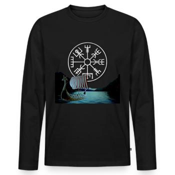 Vegvisir Viking ship - T-shirt manches longues Premium bio Homme - noir - Devant - Nico (187cm)