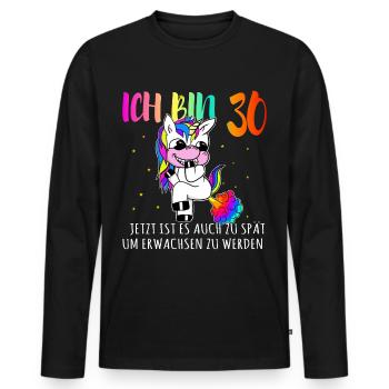 30 Geburtstag zu spät um Erwachsen zu sein - Männer Premium Bio Langarmshirt - Schwarz - Vorne - Nico (187cm)