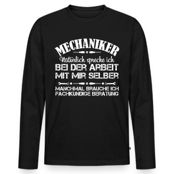 Mechaniker: Ich brauche fachkundige Beratung - Männer Premium Bio Langarmshirt - Schwarz - Vorne - Nico (187cm)