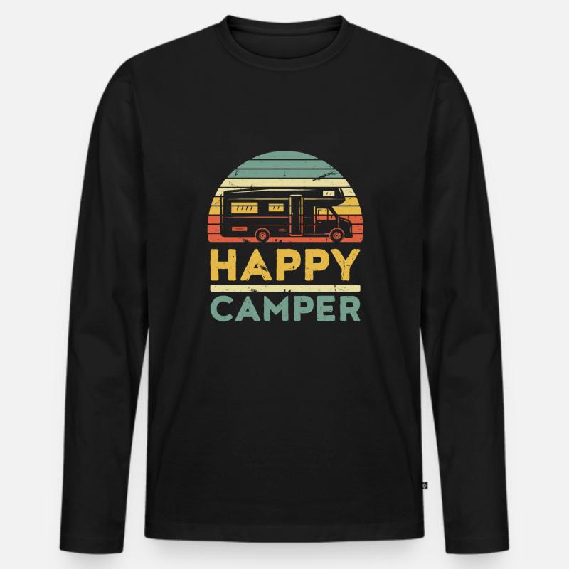 HAPPY CAMPER - Männer Premium Bio Langarmshirt - Schwarz