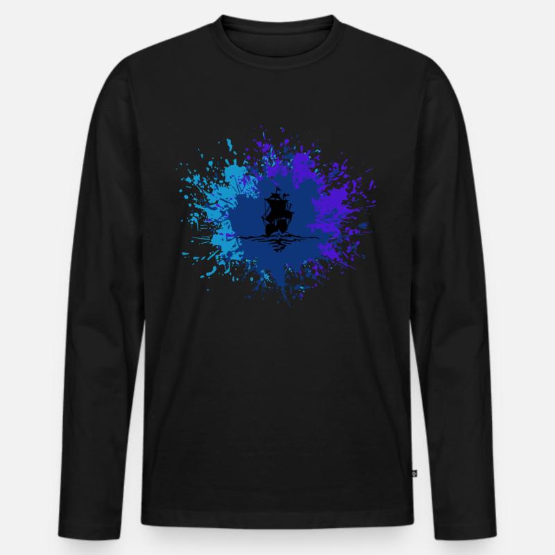 Blaue See Schiff Segelboot - Männer Premium Bio Langarmshirt - Schwarz