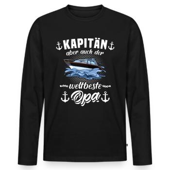 Kapitän Opa Motorboot Geschenk - Männer Premium Bio Langarmshirt - Schwarz - Vorne - Nico (187cm)