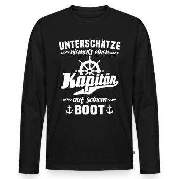Kapitän Spruch Boot Schiff Segeln - Männer Premium Bio Langarmshirt - Schwarz - Vorne - Nico (187cm)