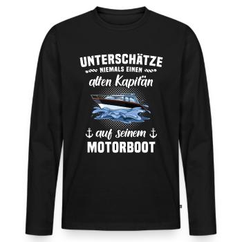 Kapitän Motorboot Boot Unterschätze Spruch - Männer Premium Bio Langarmshirt - Schwarz - Vorne - Nico (187cm)