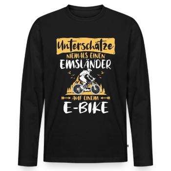 Emsländer E-Bike Emsland Ebike Geschenk - Männer Premium Bio Langarmshirt - Schwarz - Vorne - Nico (187cm)