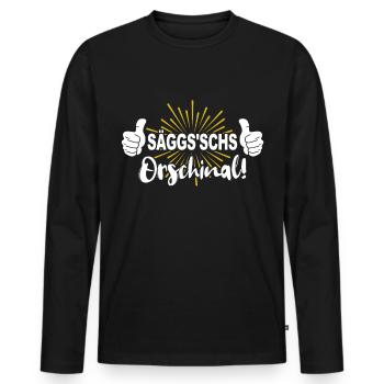 Sachsen Sprüche Original Sächsisch Dialekt - Männer Premium Bio Langarmshirt - Schwarz - Vorne - Nico (187cm)