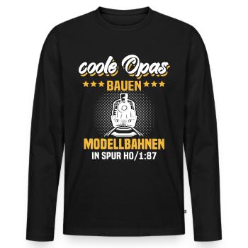 Modelleisenbahn Opa Spur H0 Eisenbahn - Männer Premium Bio Langarmshirt - Schwarz - Vorne - Nico (187cm)