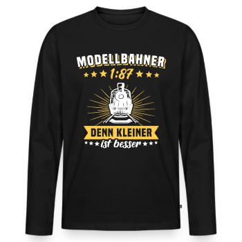 Modelleisenbahn Sprüche Eisenbahn Lok Spur H0 1:87 - Männer Premium Bio Langarmshirt - Schwarz - Vorne - Nico (187cm)