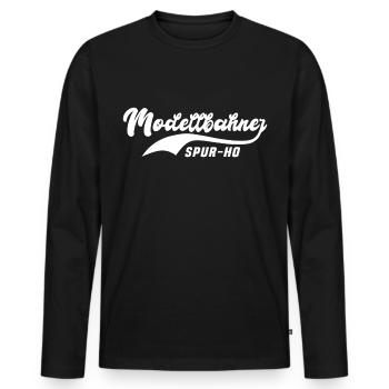 Modelleisenbahn Modellbahner Spur H0 - Männer Premium Bio Langarmshirt - Schwarz - Vorne - Nico (187cm)