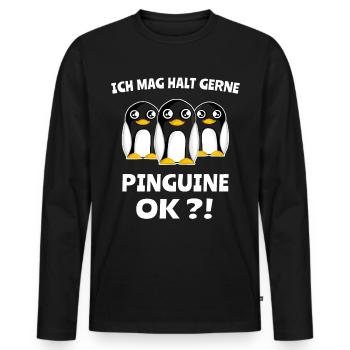 Pinguin Motiv Ich Mag Pinguine Sprüche - Männer Premium Bio Langarmshirt - Schwarz - Vorne - Nico (187cm)