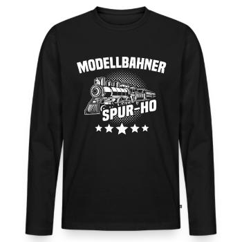 Modelleisenbahn Spur H0 Modellbahner Eisenbahn - Männer Premium Bio Langarmshirt - Schwarz - Vorne - Nico (187cm)
