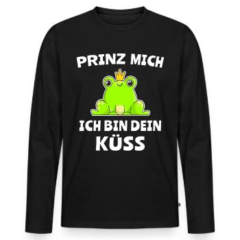 Frosch Prinz Küss Mich Frösche Motiv - Männer Premium Bio Langarmshirt - Schwarz - Vorne - Nico (187cm)