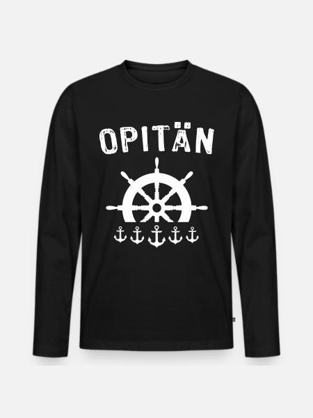 Kapitän Opa Grossvater Boot Papitän Opitän - Männer Premium Bio Langarmshirt - Schwarz