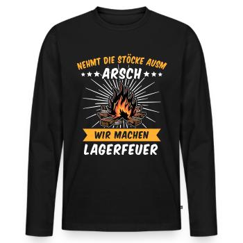 Camping Sprüche Lagerfeuer Stöcke - Männer Premium Bio Langarmshirt - Schwarz - Vorne - Nico (187cm)