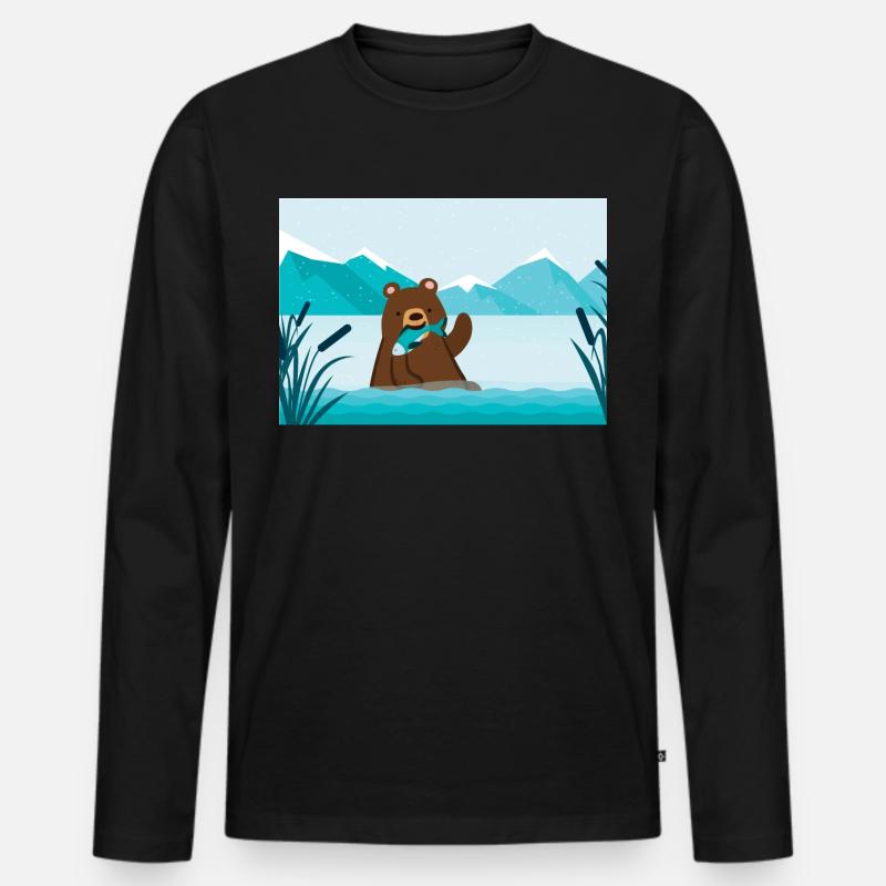 Der Grizzly Bär - Männer Premium Bio Langarmshirt - Schwarz