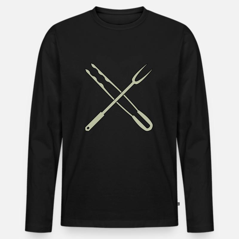 Grillzange und Fleischgabel - Männer Premium Bio Langarmshirt - Schwarz
