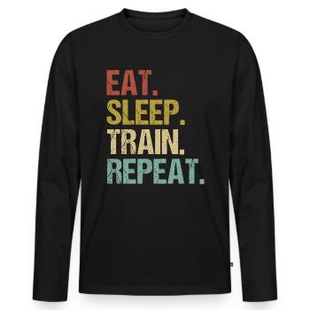 Eat Sleep Train Repeat Retro Design - Männer Premium Bio Langarmshirt - Schwarz - Vorne - Nico (187cm)