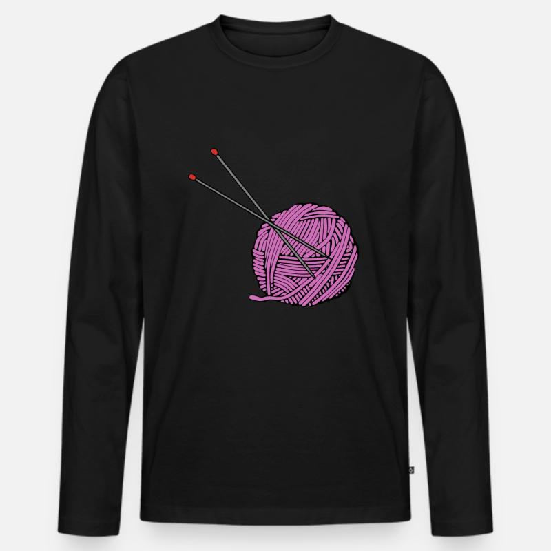 Pinkes Strickgarn - Männer Premium Bio Langarmshirt - Schwarz