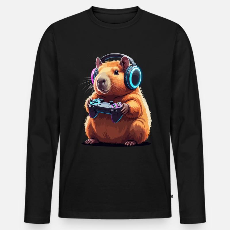 Gamer Hamster Controller Gaming Spielen - Männer Premium Bio Langarmshirt - Schwarz