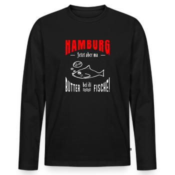 Hamburg, Butter, Fische - Männer Premium Bio Langarmshirt - Schwarz - Vorne - Nico (187cm)