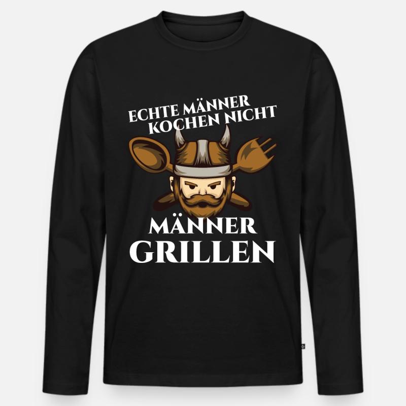 Männer, Grillen - Männer Premium Bio Langarmshirt - Schwarz