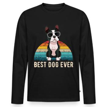 Boston Terrier retro gift shirt - Men's Premium Organic Long Sleeve Shirt - black - Front - Nico (187cm)