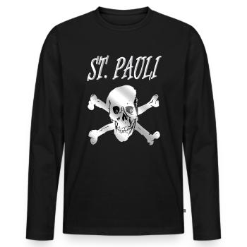 St Pauli Design - Männer Premium Bio Langarmshirt - Schwarz - Vorne - Nico (187cm)