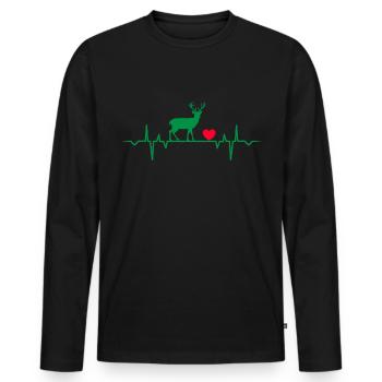 heartbeat hirsch flächen wald reh rehe herzschlag - Männer Premium Bio Langarmshirt - Schwarz - Vorne - Nico (187cm)