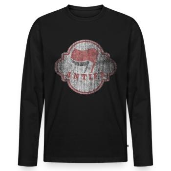 BADGE DER ANTIFA gegen nazis - Männer Premium Bio Langarmshirt - Schwarz - Vorne - Nico (187cm)