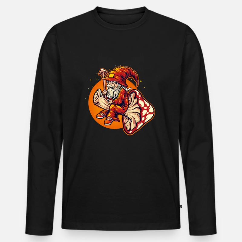 Dwarf wizard riding toadstool - Men's Premium Organic Long Sleeve Shirt - black