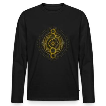 Heilige Geometrie Metatrons Würfel Gold Transzendenz - Männer Premium Bio Langarmshirt - Schwarz - Vorne - Nico (187cm)