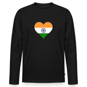 Inde indien drapeau drapeau coeur - T-shirt manches longues Premium bio Homme - noir - Devant - Nico (187cm)