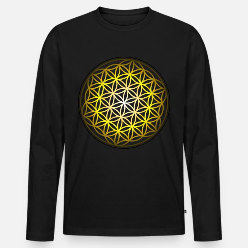 Blume des Lebens - Männer Premium Bio Langarmshirt - Schwarz