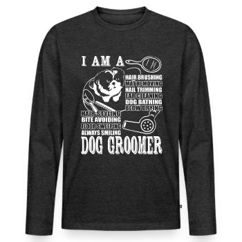 Promesse du toiletteur pour chiens - T-shirt manches longues Premium bio Homme - anthracite chiné - Devant - Nico (187cm)
