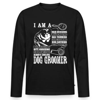 Promesse du toiletteur pour chiens - T-shirt manches longues Premium bio Homme - noir - Devant - Nico (187cm)