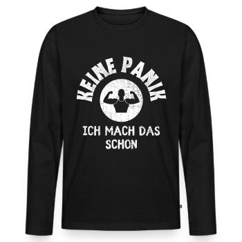 Keine Panik Ich mach das schon Starker Mann - Männer Premium Bio Langarmshirt - Schwarz - Vorne - Nico (187cm)