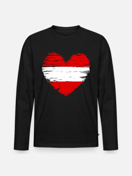 Autriche coeur drapeau drapeau blason - T-shirt manches longues Premium bio Homme - noir
