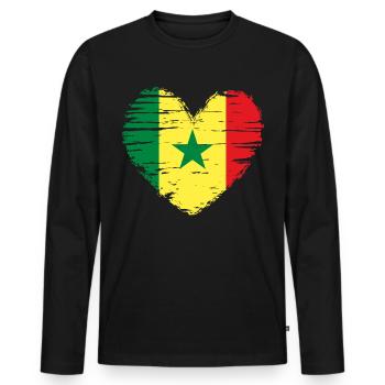 Sénégal coeur drapeau blason - T-shirt manches longues Premium bio Homme - noir - Devant - Nico (187cm)