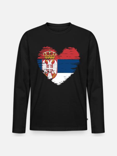 Serbie coeur drapeau blason - T-shirt manches longues Premium bio Homme - noir