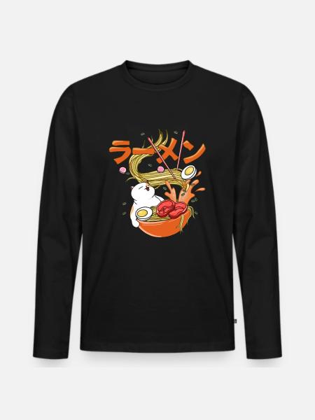 Happy Cat Ramen - Männer Premium Bio Langarmshirt - Schwarz