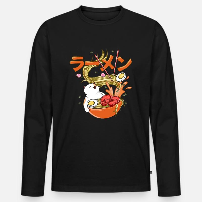 Happy Cat Ramen - Männer Premium Bio Langarmshirt - Schwarz