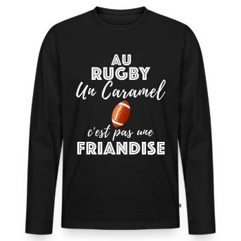 Rugby caramel humour rugbyman - T-shirt manches longues Premium bio Homme - noir - Devant - Nico (187cm)