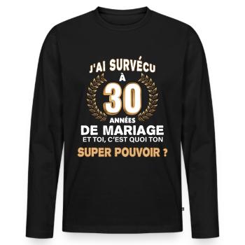 30 années de mariage Noces de Perle Cadeau mari - T-shirt manches longues Premium bio Homme - noir - Devant - Nico (187cm)