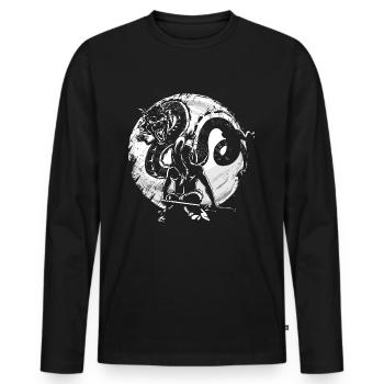 Samurai Dragon Mond Kendo Asien Bushido Aikido - Männer Premium Bio Langarmshirt - Schwarz - Vorne - Nico (187cm)