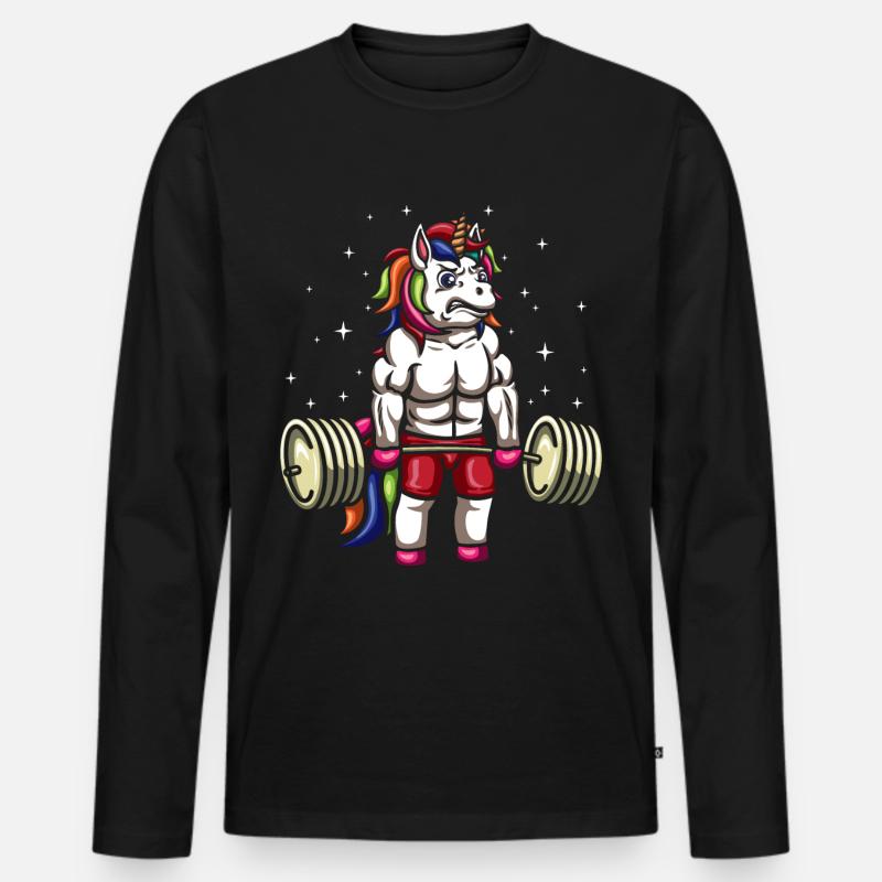 Einhorn Gewichtheber - Männer Premium Bio Langarmshirt - Schwarz