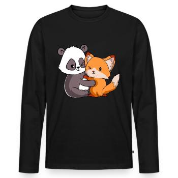 Fox Panda Forest Wild Life Tier Umarmung Kuschelliebe - Männer Premium Bio Langarmshirt - Schwarz - Vorne - Nico (187cm)